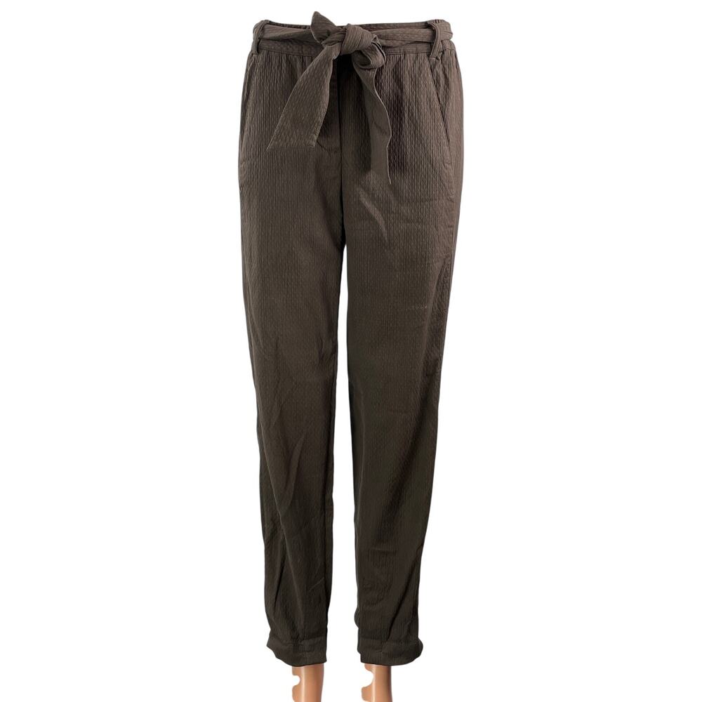 Sessun Women's Brown High Waisted Belted Tapered Leg Paperbag Trouser Pants 34